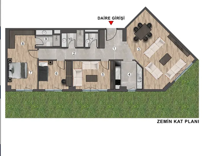 A Blok 3+1 Daire kat planı