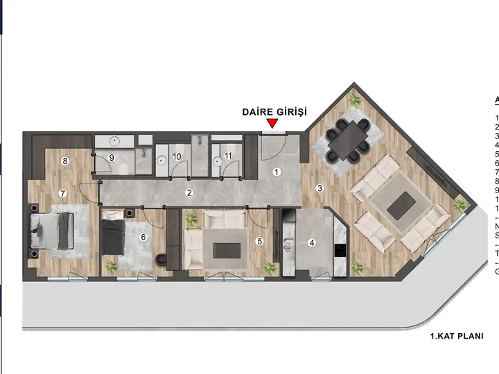 A Blok 3+1 Daire kat planı