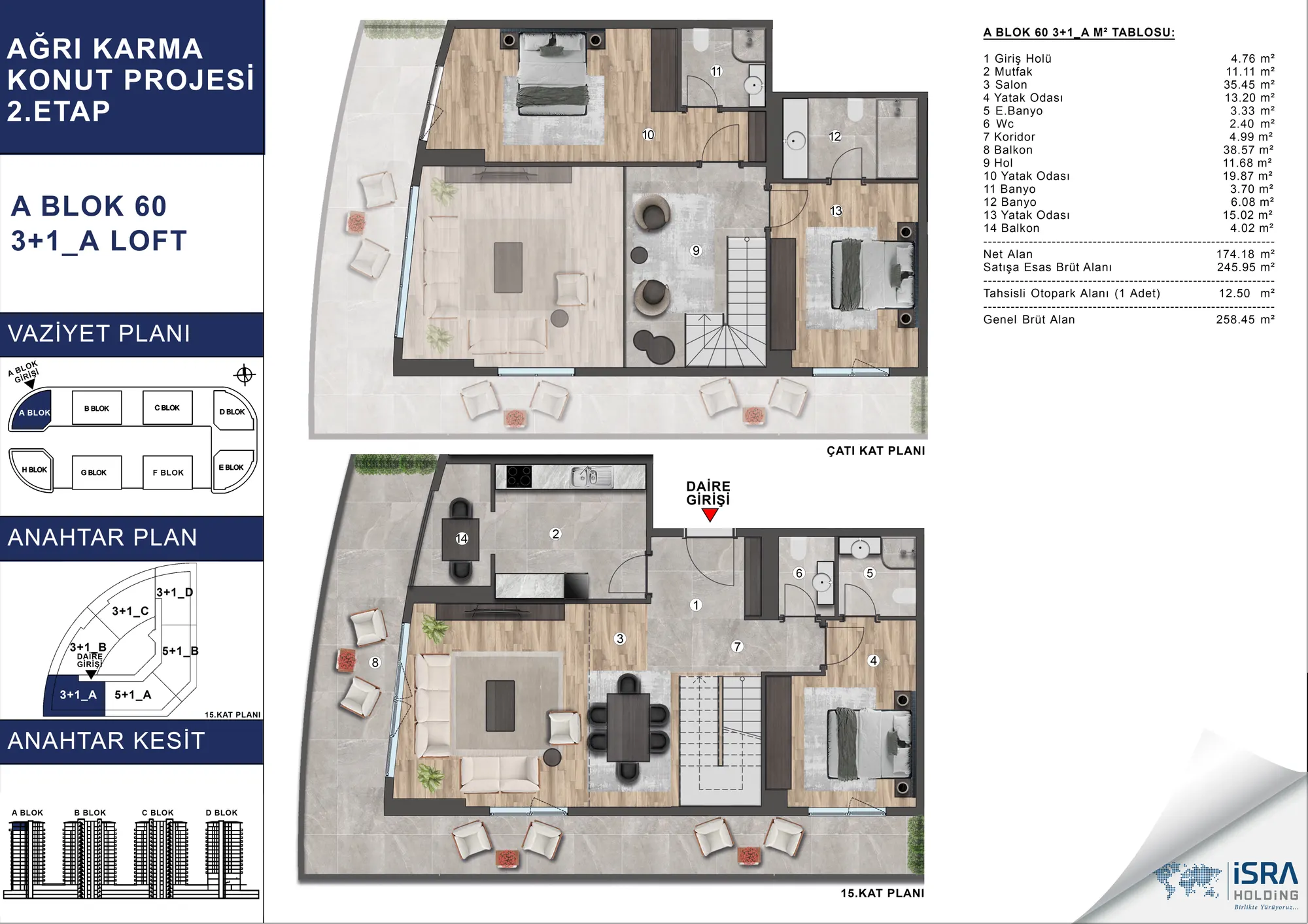 V Premium Ağrı A Blok 3+1 Loft kat planı — A tipi
