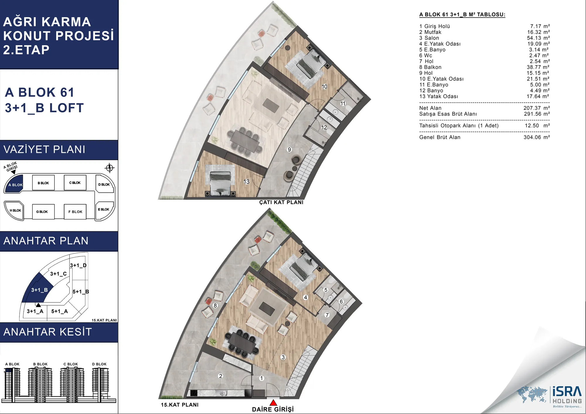 V Premium Ağrı A Blok 3+1 Loft kat planı — B tipi