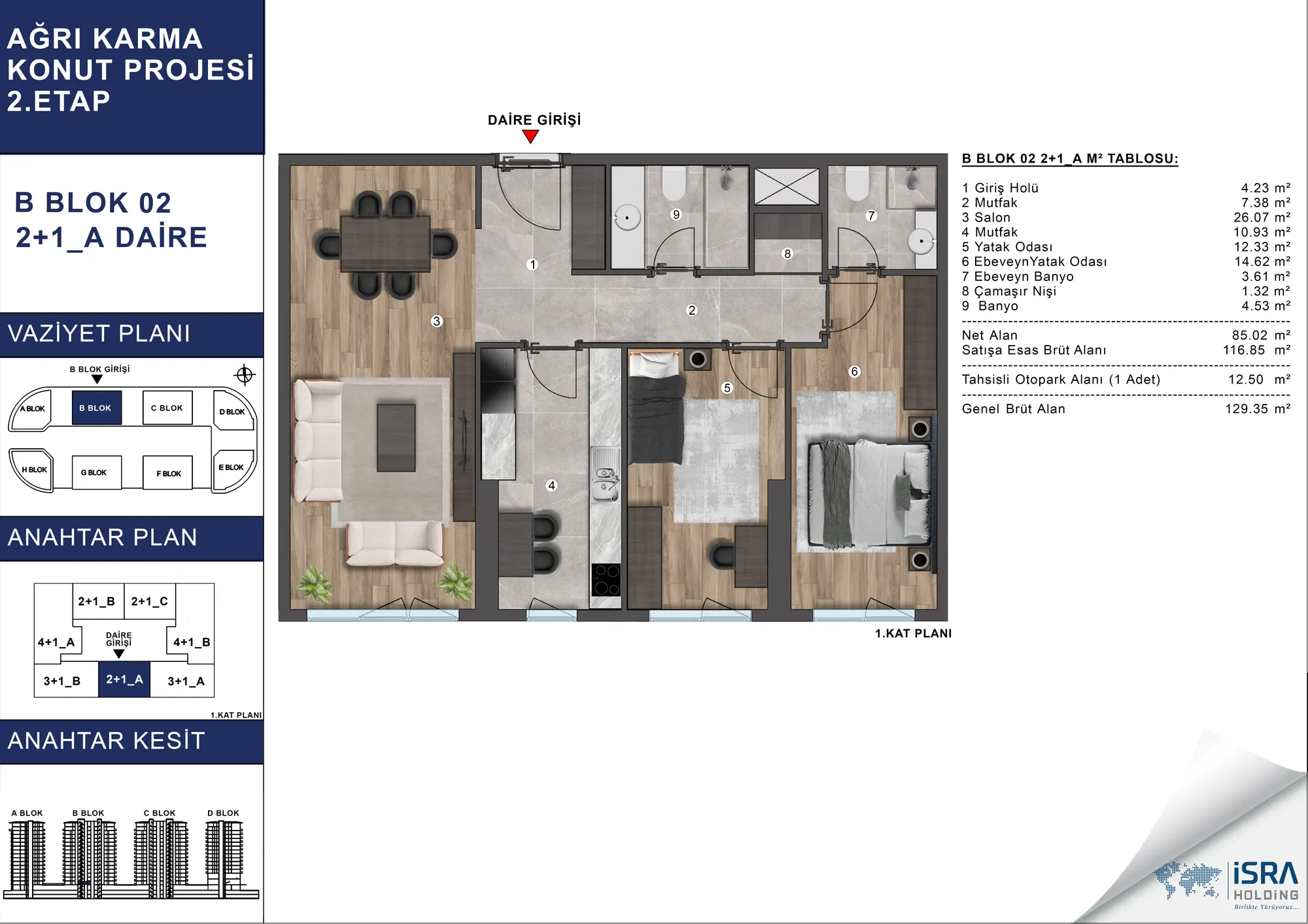 V Premium Ağrı B Blok 2+1 Daire kat planı — A tipi