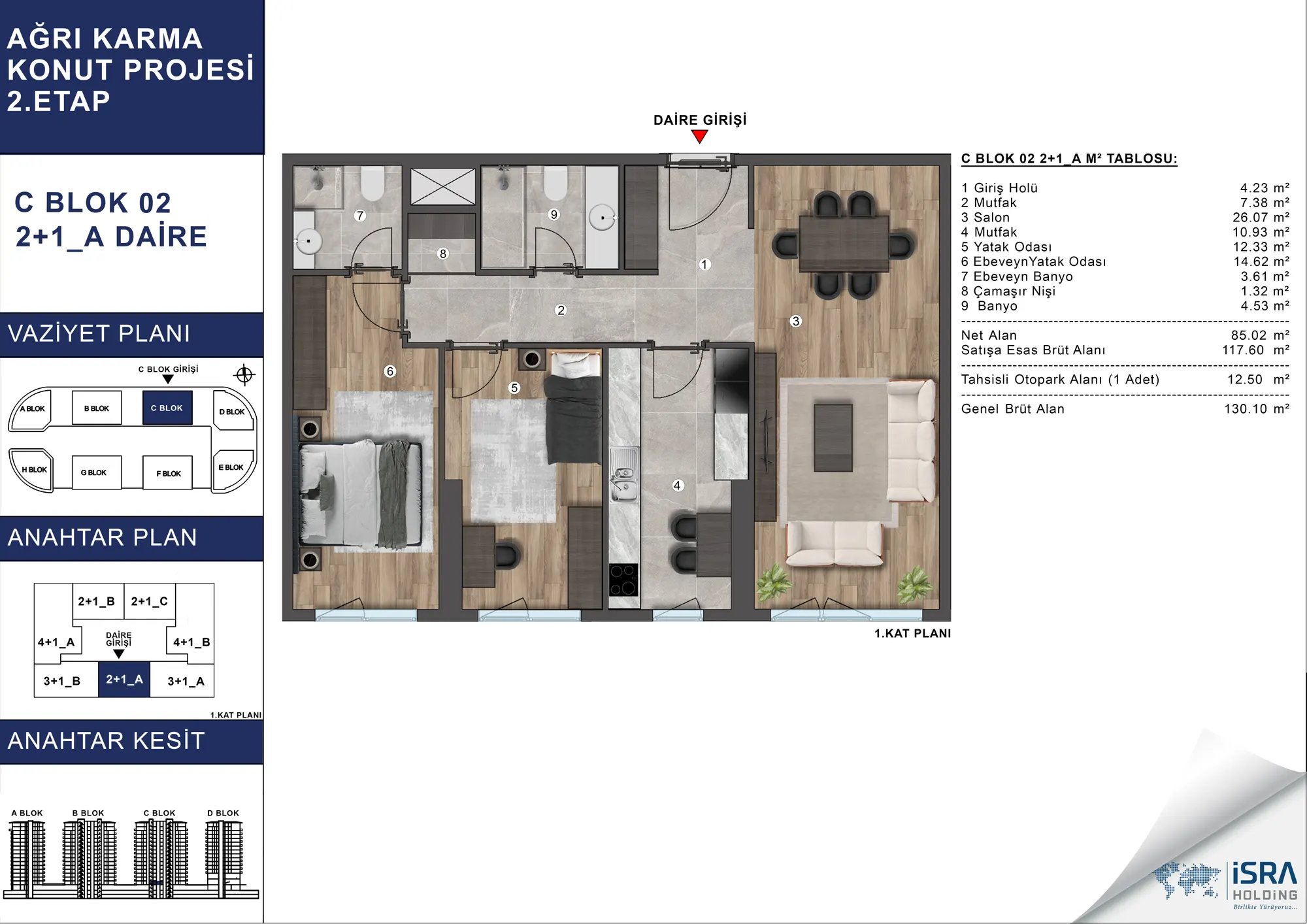 V Premium Ağrı C Blok 2+1 Daire kat planı — A tipi