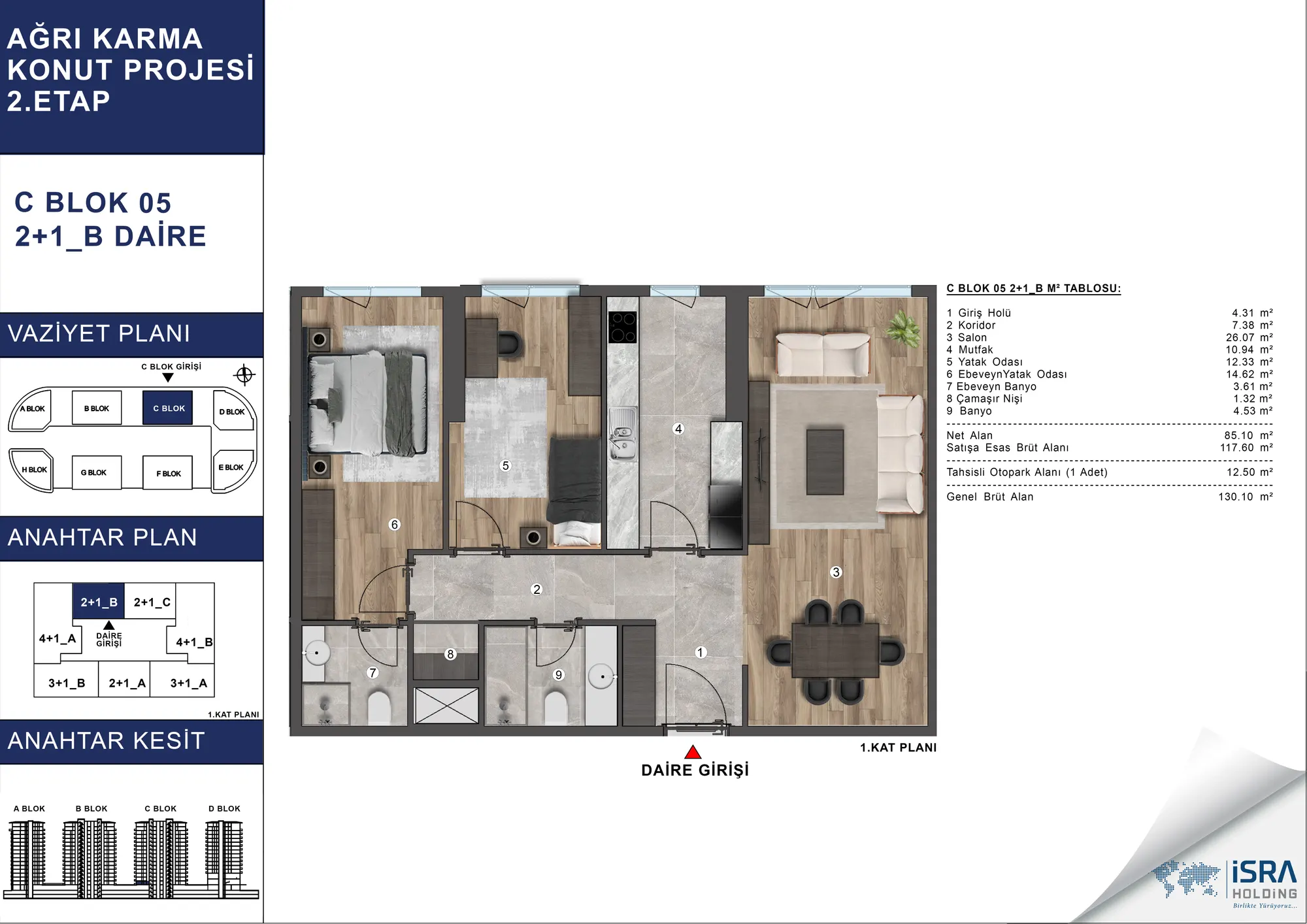 V Premium Ağrı C Blok 2+1 Daire kat planı — B tipi