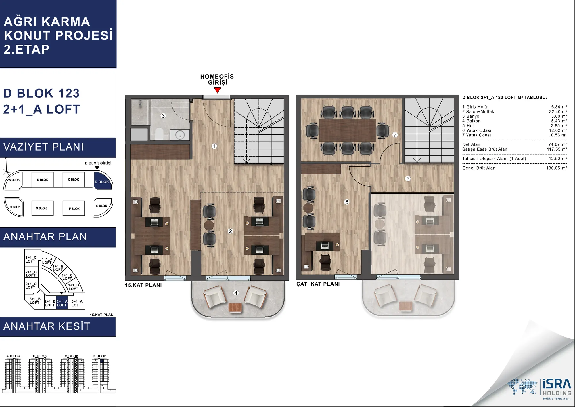 V Premium Ağrı D Blok 2+1 Loft kat planı — A tipi