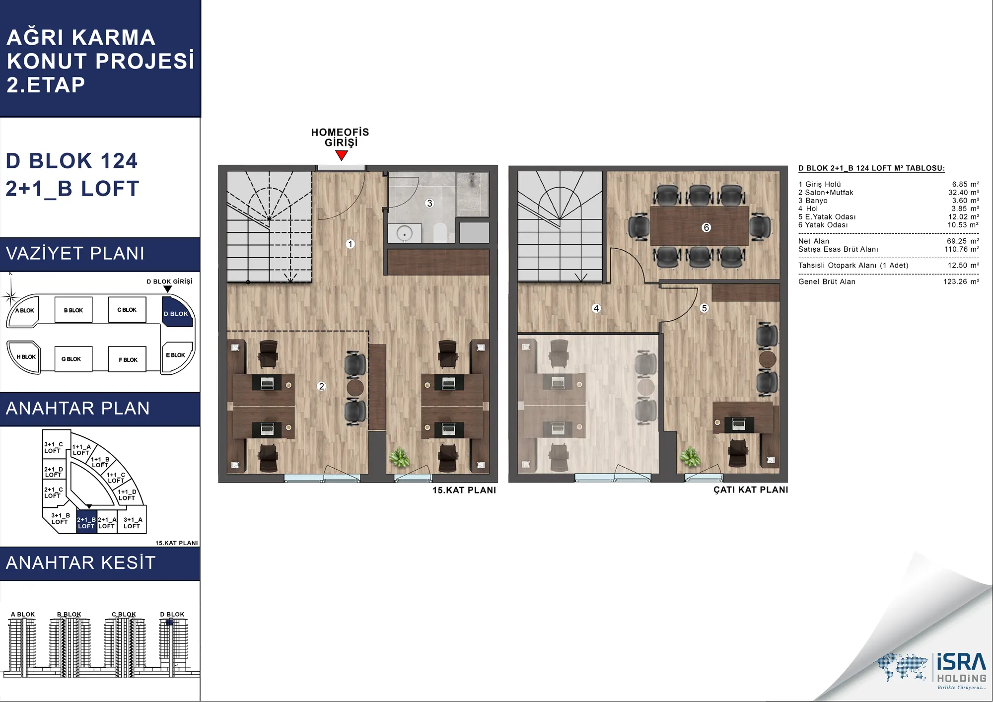 V Premium Ağrı D Blok 2+1 Loft kat planı — B tipi