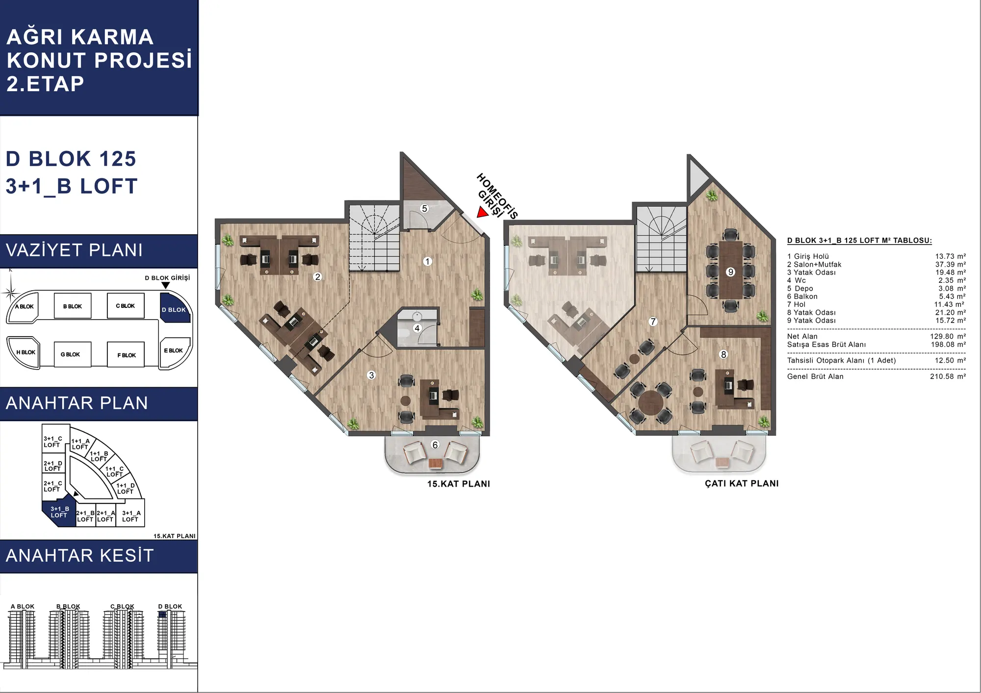 V Premium Ağrı D Blok 3+1 Loft kat planı — B tipi