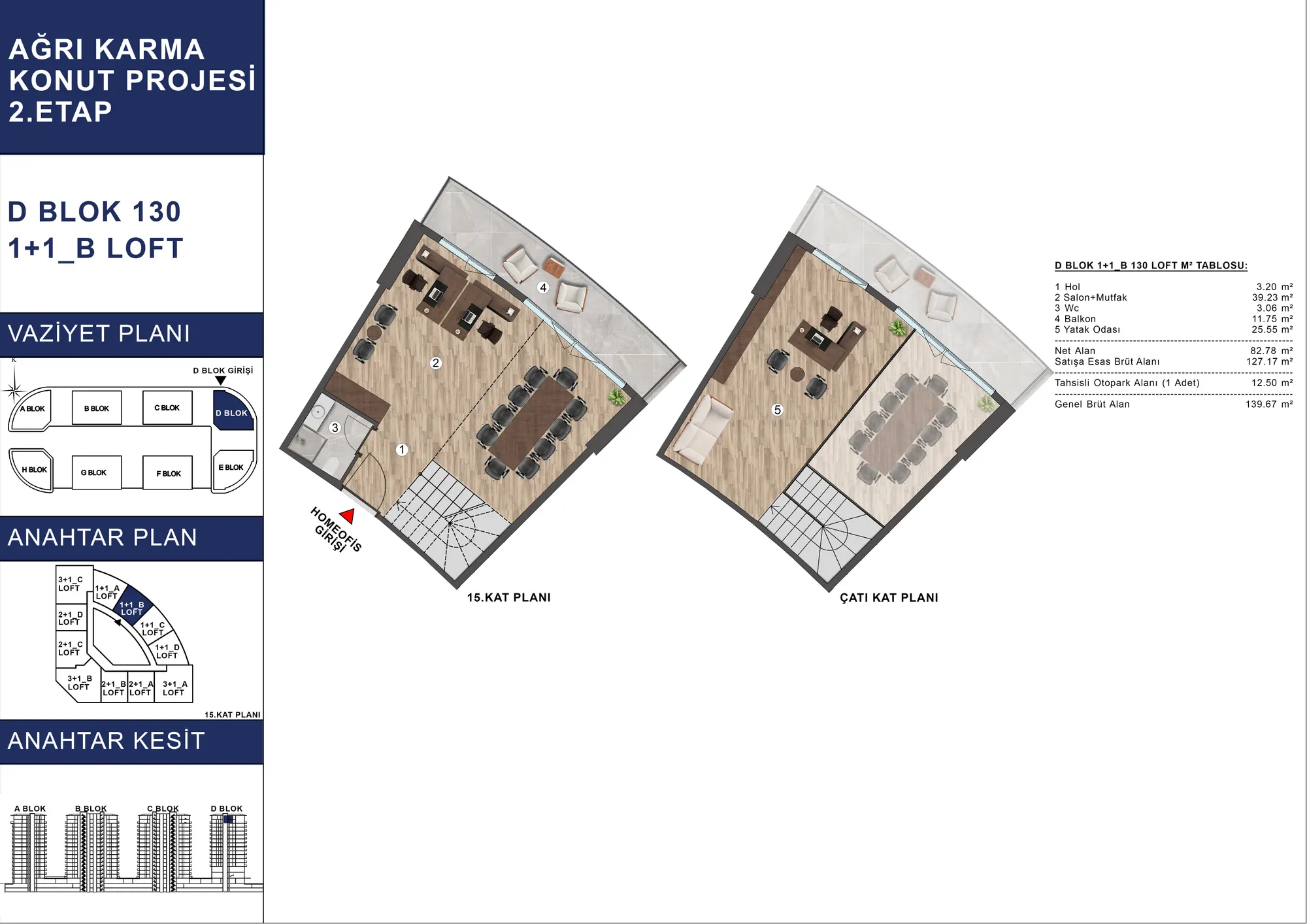 V Premium Ağrı D Blok 1+1 Loft kat planı — B tipi