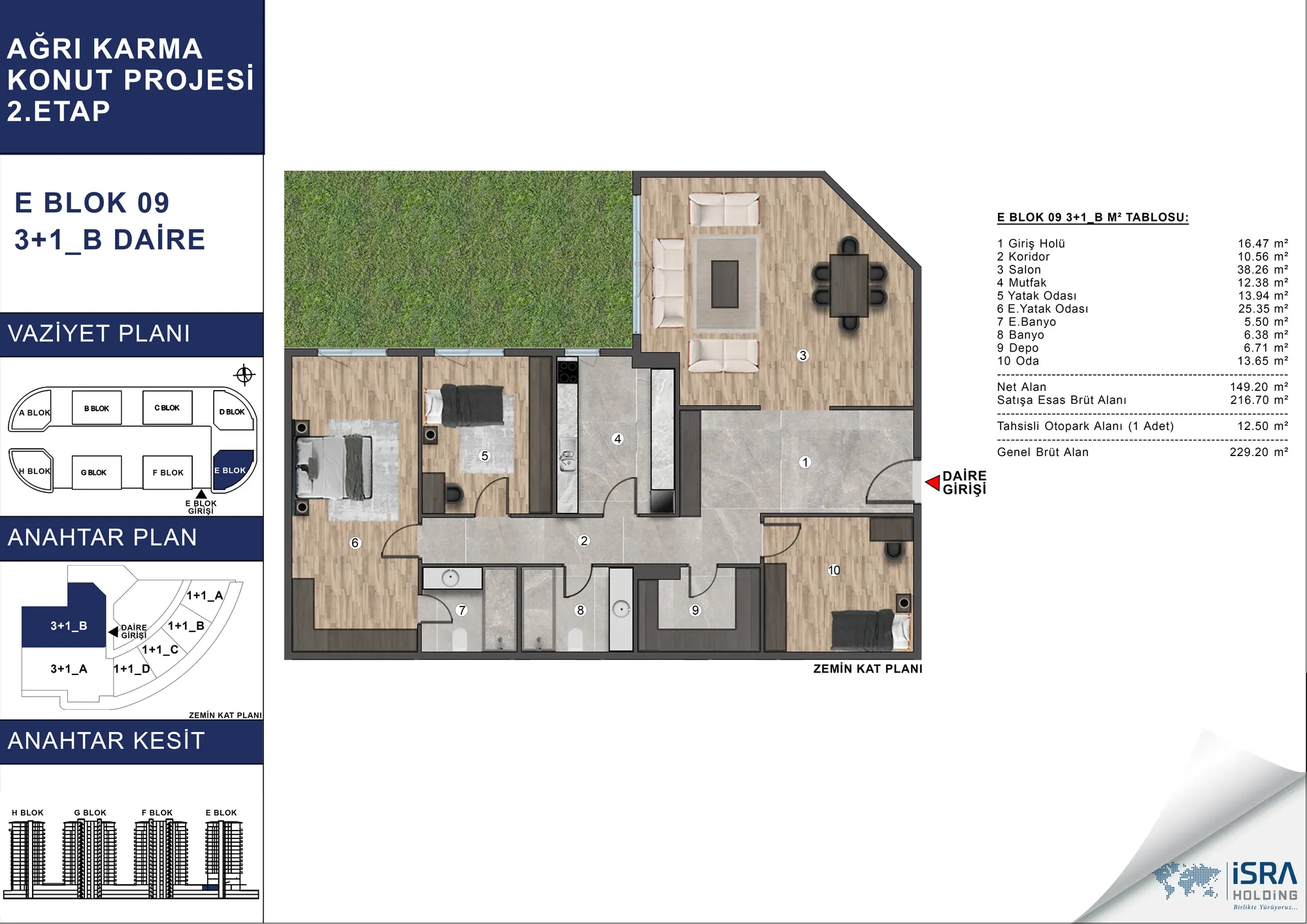 V Premium Ağrı E Blok 3+1 Daire kat planı — B tipi