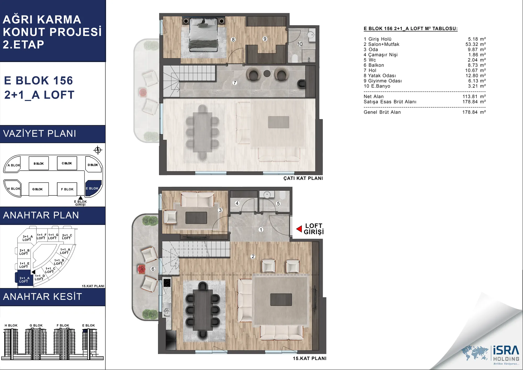 V Premium Ağrı E Blok 2+1 Loft kat planı — A tipi