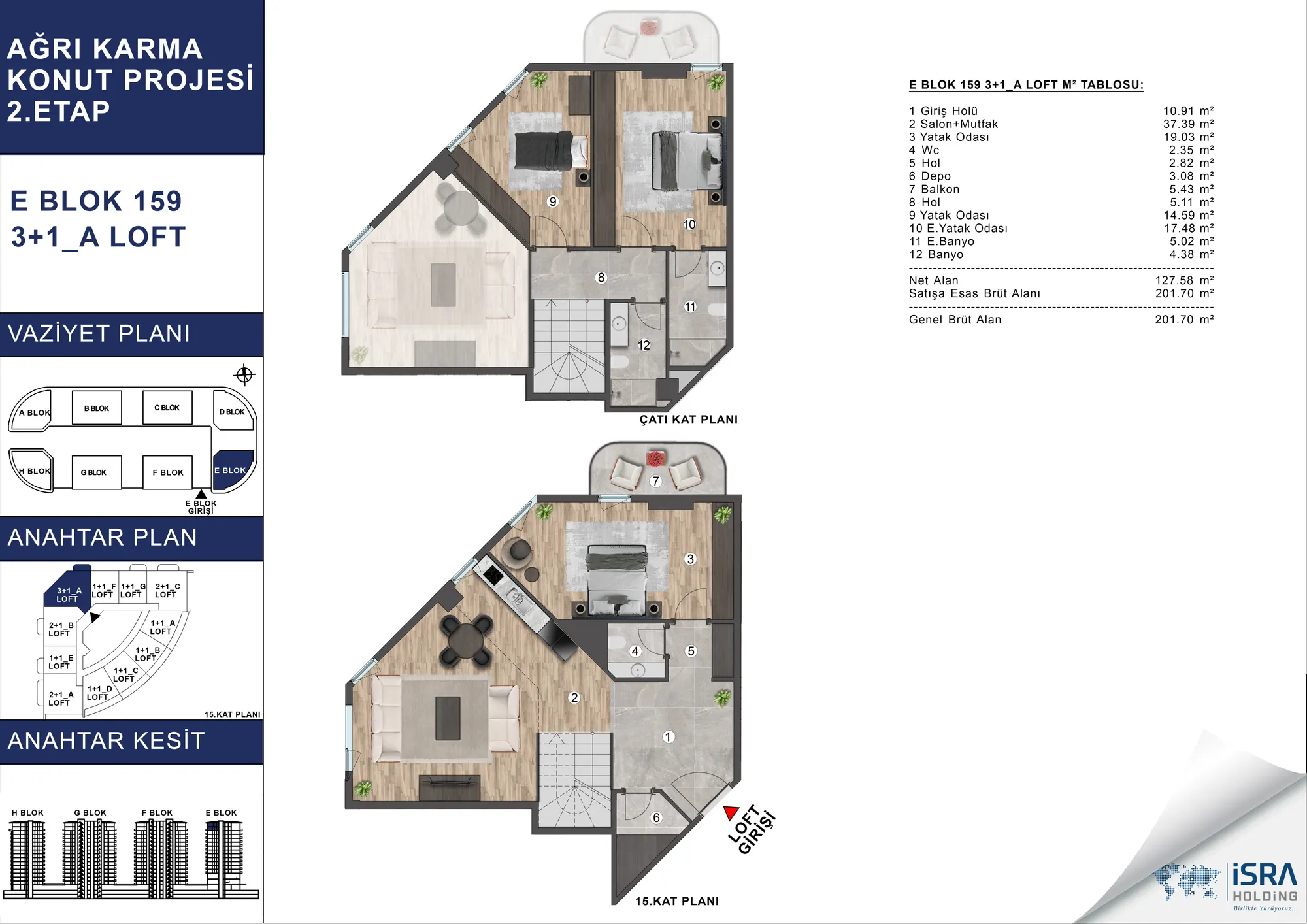 V Premium Ağrı E Blok 3+1 Loft kat planı — A tipi