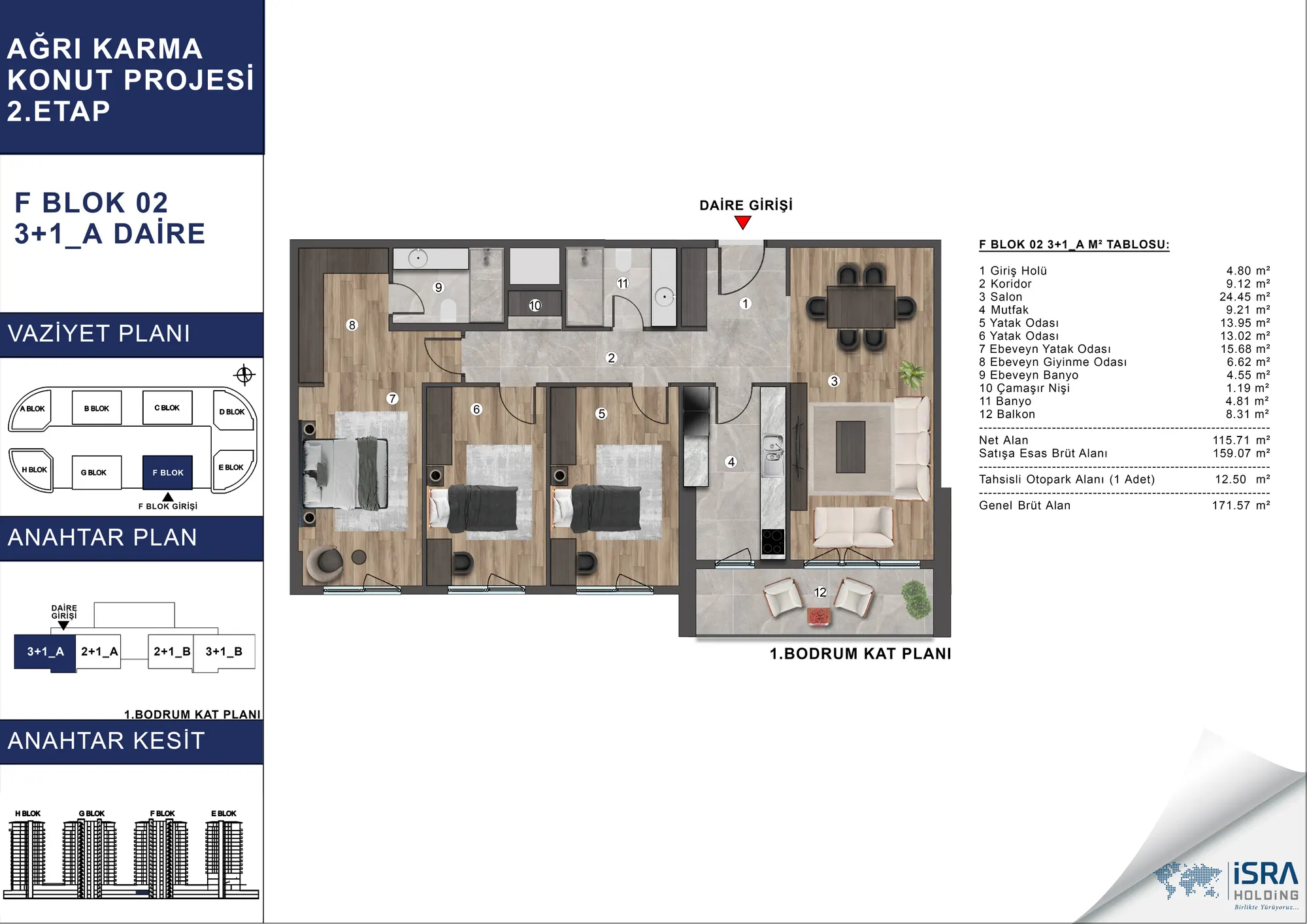 V Premium Ağrı F Blok 3+1 Daire kat planı — A tipi