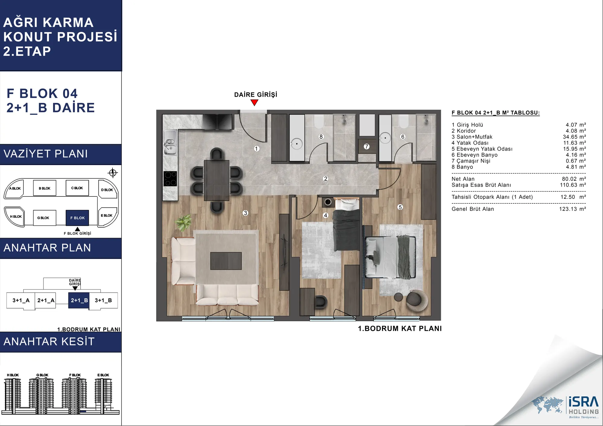V Premium Ağrı F Blok 2+1 Daire kat planı — B tipi