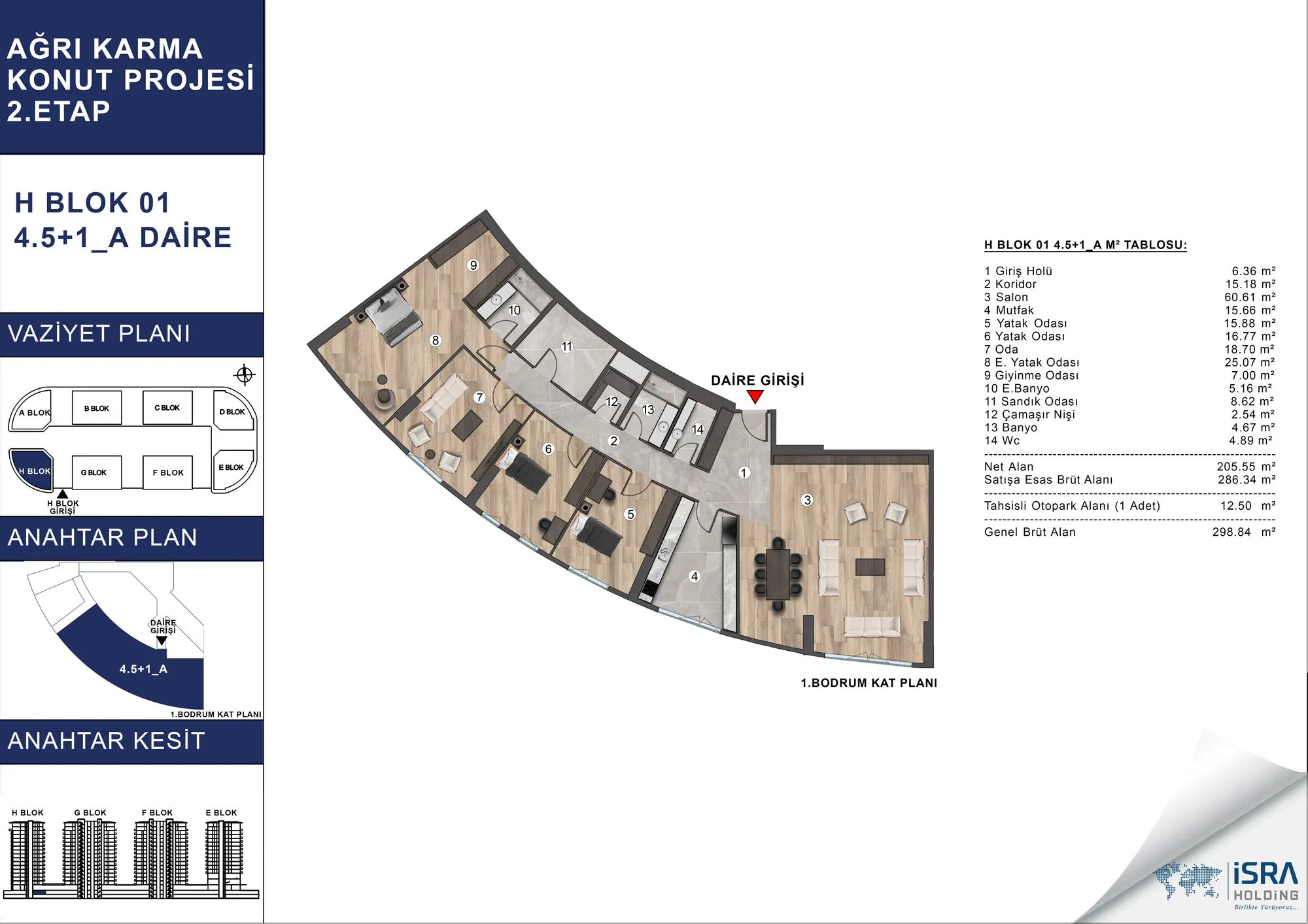 V Premium Ağrı H Blok 4.5+1 Daire kat planı — A tipi