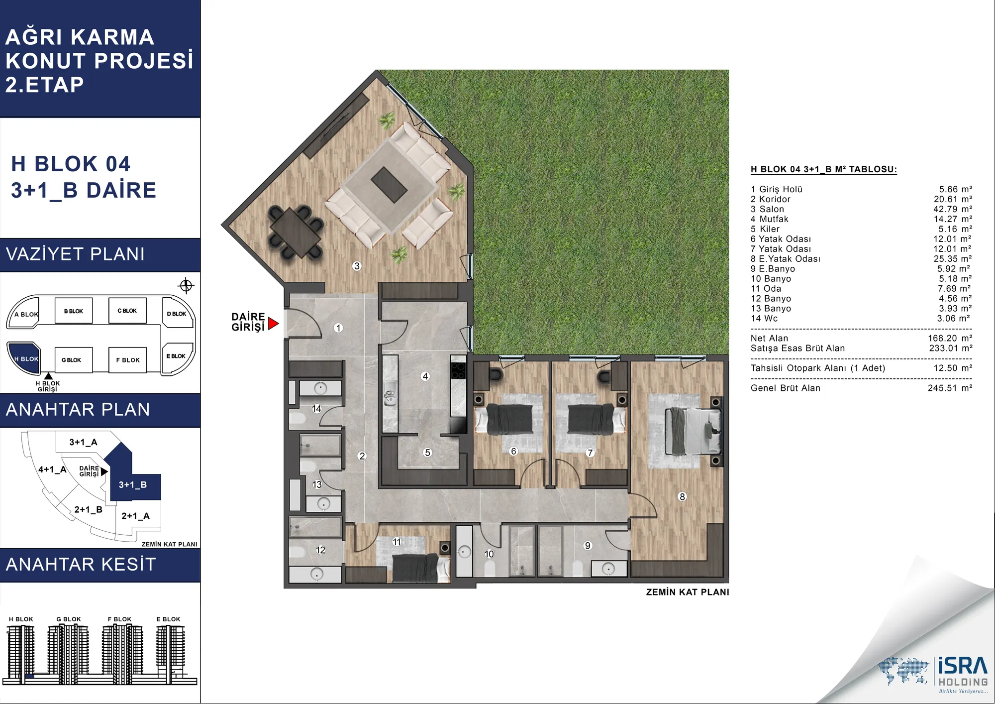 V Premium Ağrı H Blok 3+1 Daire kat planı — B tipi